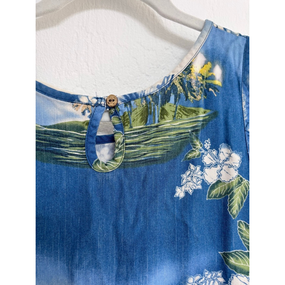 Women's Marsh Landing Blue & White Tropical Floral Maxi Dress S Rayon - Picture 11 of 12
